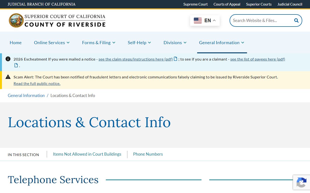 Riverside County Court locations and contact information