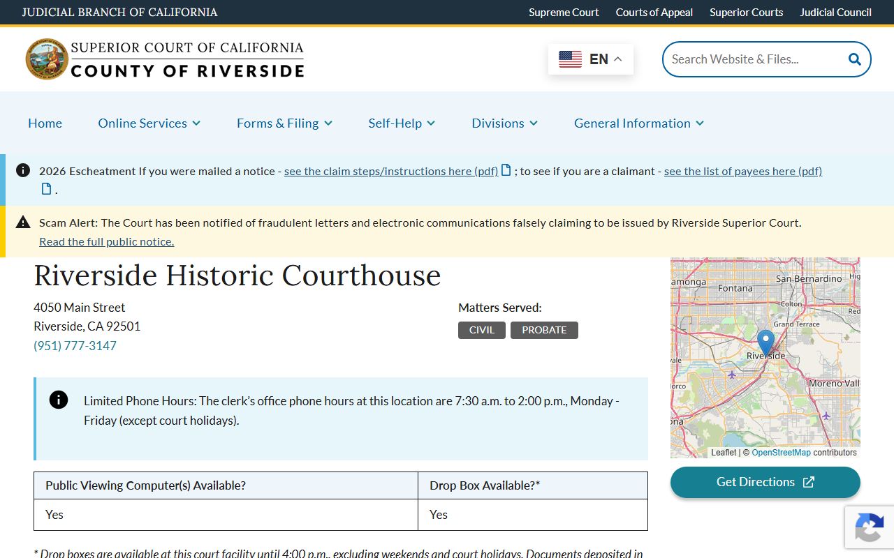 Riverside County Court Historic Courthouse page