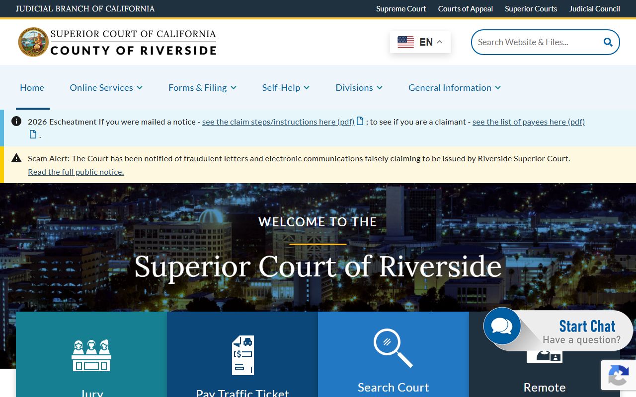 Riverside County Superior Court home page