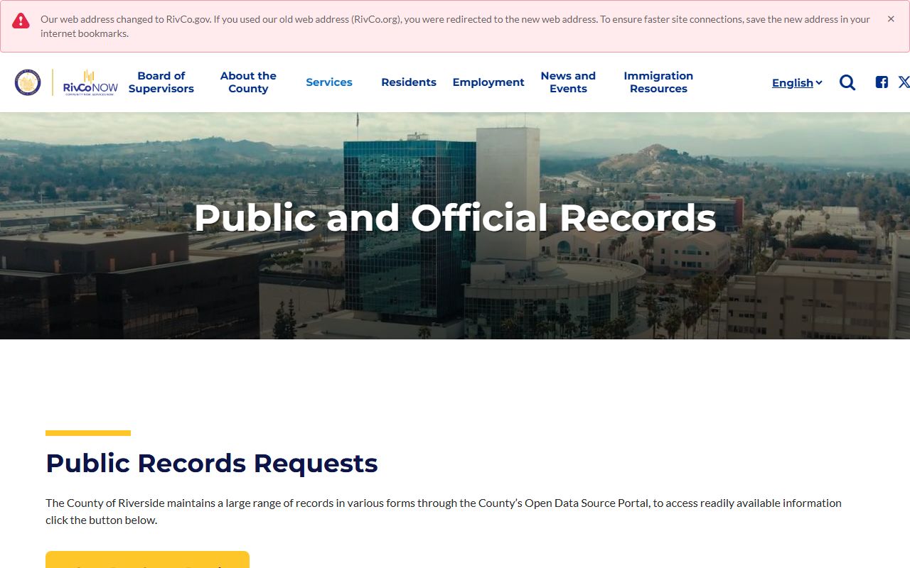 County of Riverside public and official records page for Riverside County records access