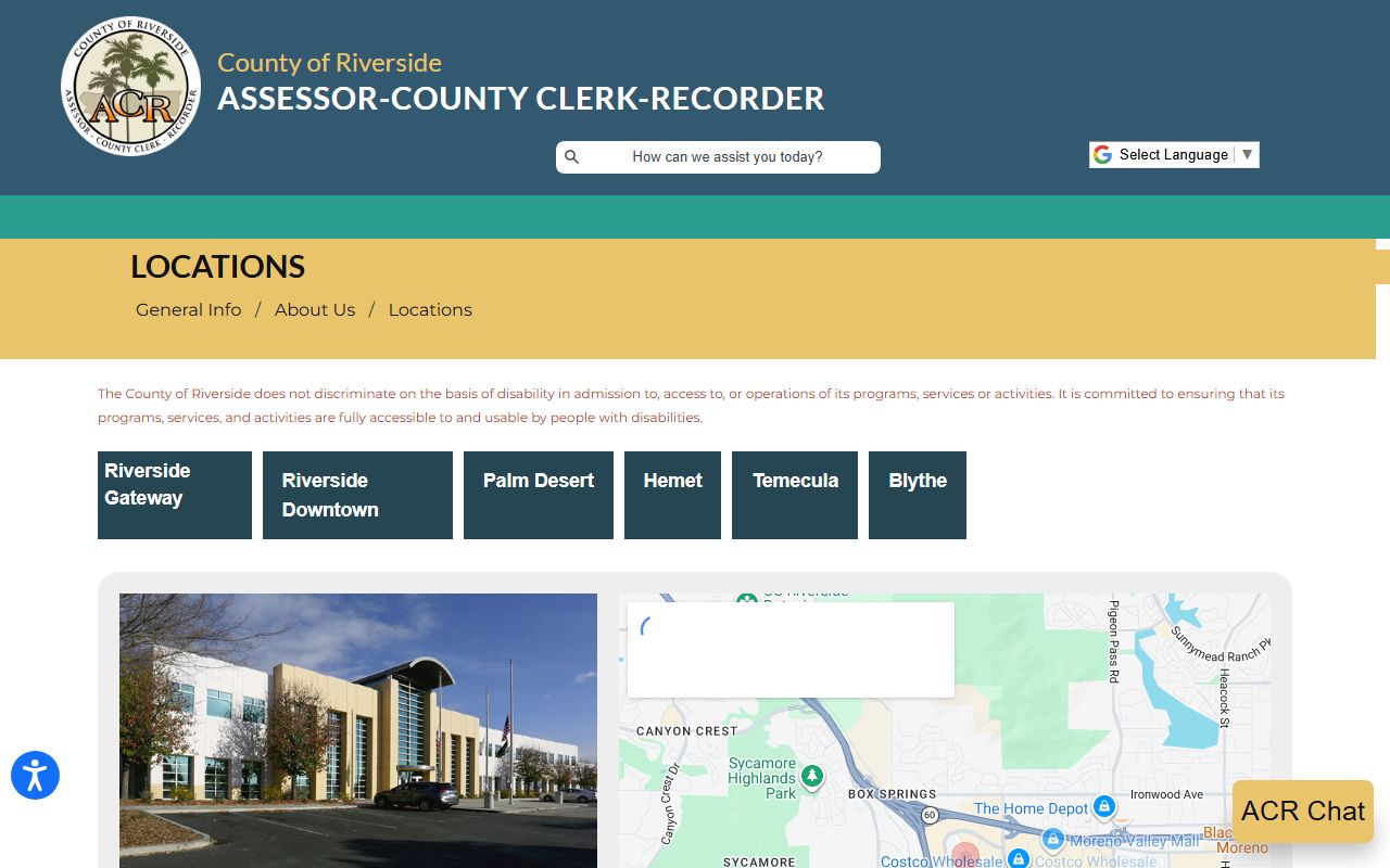 Riverside County Assessor-County Clerk-Recorder locations for public records access