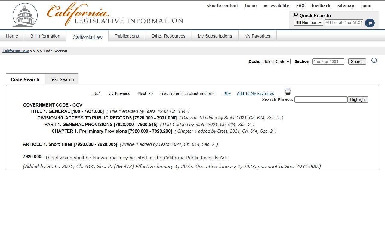 Riverside County court records public access law California Government Code 7920.000