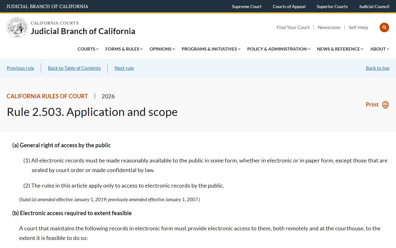 Riverside County traffic court records access rule California Rules of Court 2.503