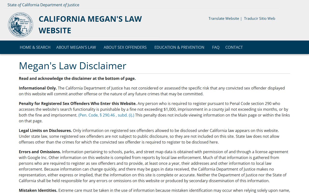 Riverside County released inmate check through the California Megan's Law registry