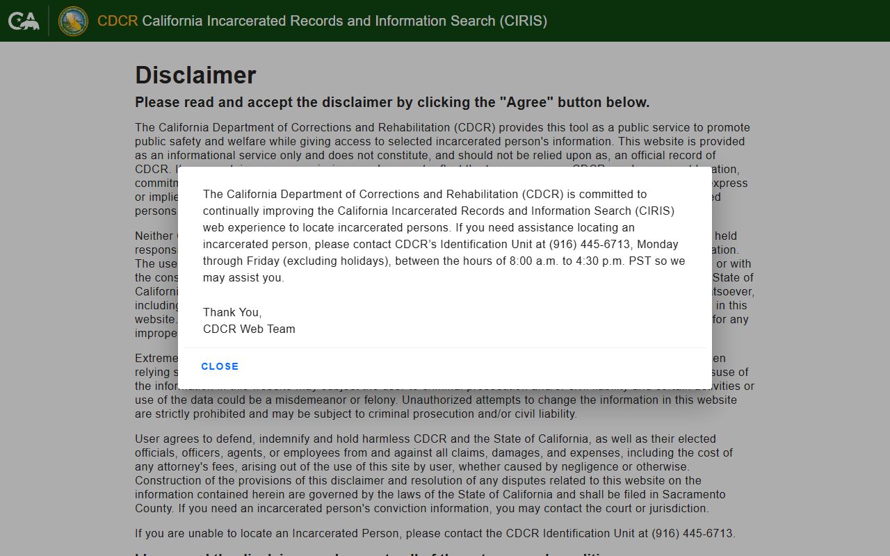 Riverside County released inmate search through CDCR CIRIS